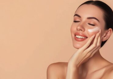 ai-generated-of-joyful-lady-touch-hands-cheeks-complexion-enjoy-aesthetic-ideal-perfect-skin-isolated-over-grey-color-background-photo